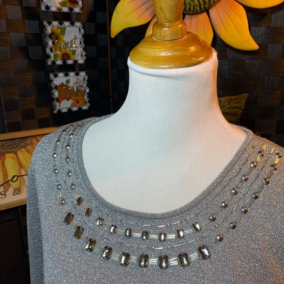 Women’s gray blouse with stones around neckline size medium. - Picture 6 of 6